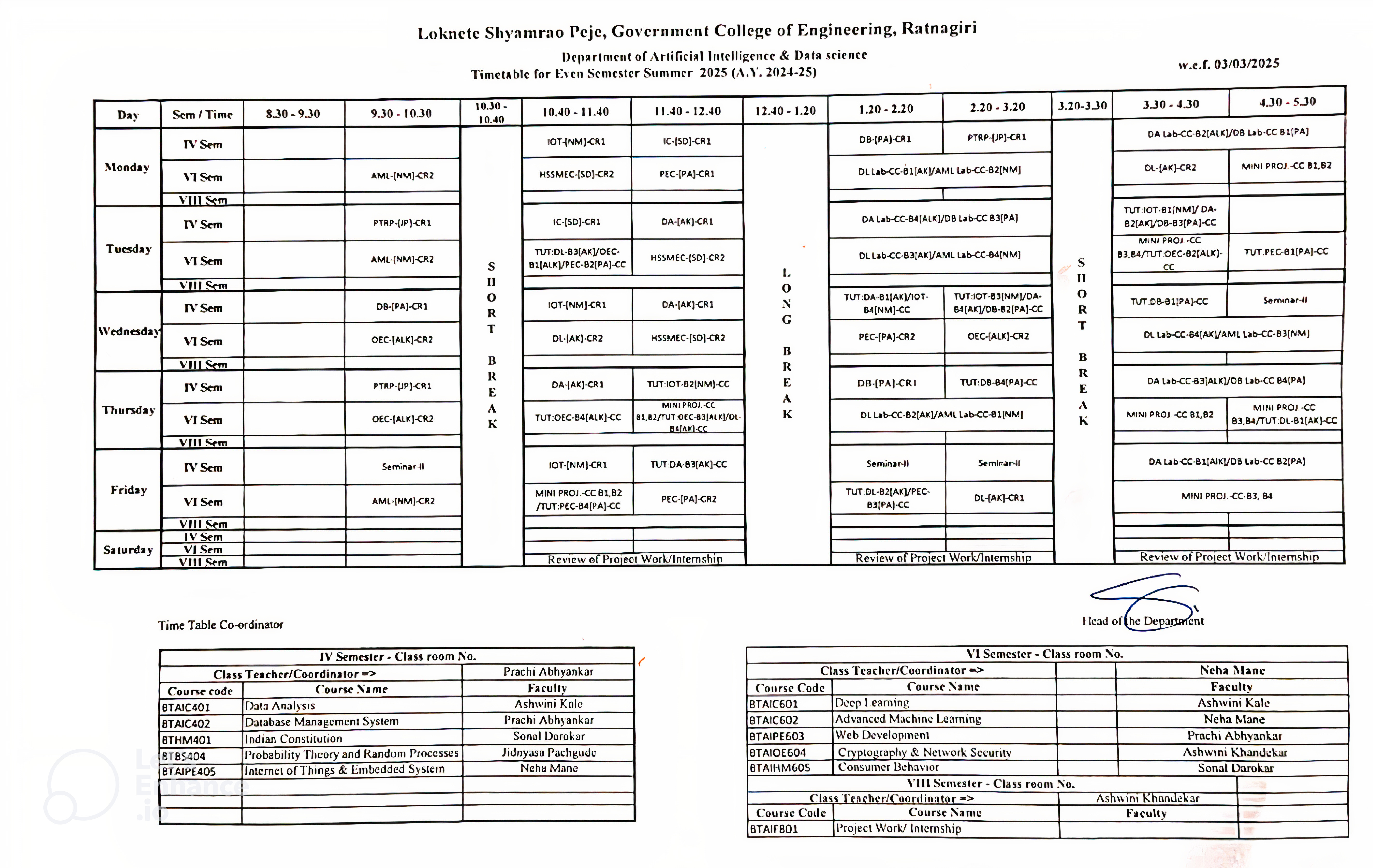 time table